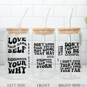 Motivational Glass Cup with Straw – 16oz Iced Coffee Tumbler with Bamboo Lid – Positive Affirmation Cup for Women – Libby Cup