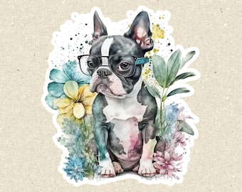 Boston Terrier Floral Sticker for Water Bottles, Boston Terrier Lovers Birthday Gift for Her, Waterproof Vinyl Sticker for Dog Mom