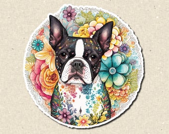 Boston Terrier Mandala Sticker, Waterproof Vinyl Decal for Water Bottles, Birthday gift For Dog Mom