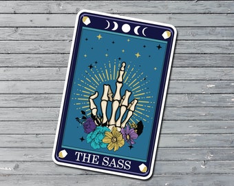 Sassy Tarot Card Sticker, Skeleton Middle Finger, Waterproof Vinyl