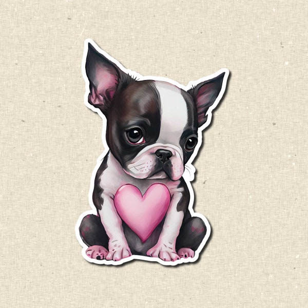 Cute Boston Terrier Waterproof Vinyl Sticker for Tumbler, Water Bottle, Birthday Gift for Dog Mom