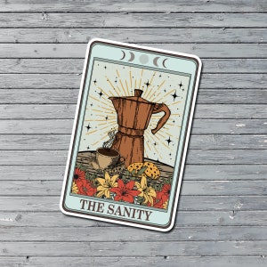 Sticker Tarot The Sanity, Stickers Tarot, Sticker Tarot Café, Stickers Vinyliques Imperméables Pour Bouteilles D'eau, Cadeau Pour Les Amateurs De Café