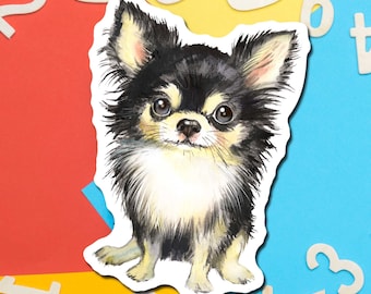 Long Hair Chihuahua Waterproof Vinyl Sticker for Water Bottles, Dog Mom, Animal Lovers Gift