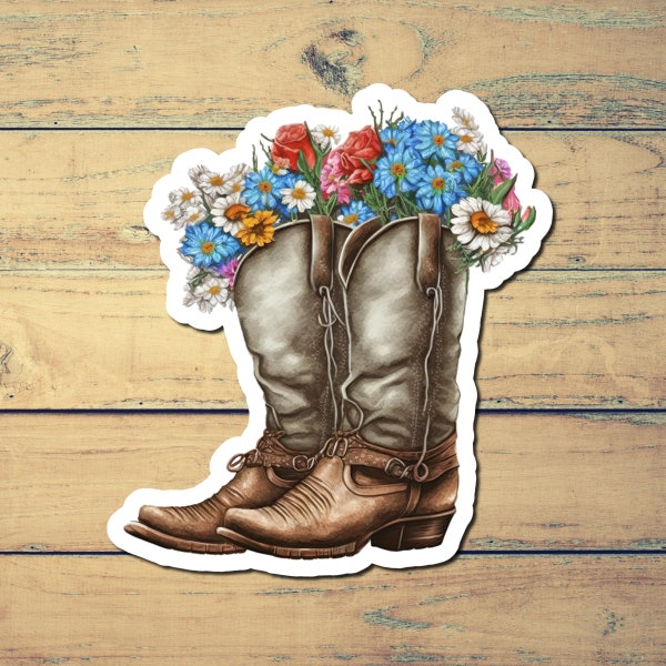 Floral Boots Vinyl Sticker, Flower Boots Sticker, Cowboy Boots Sticker, Wild Flower Sticker, Journal Stickers, Waterproof Vinyl Stickers