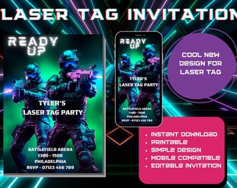 Laser Tag Birthday Party, lazer / Laser Tag invitation, template digital download, editable invitation, printable, mobile friendly, lasers