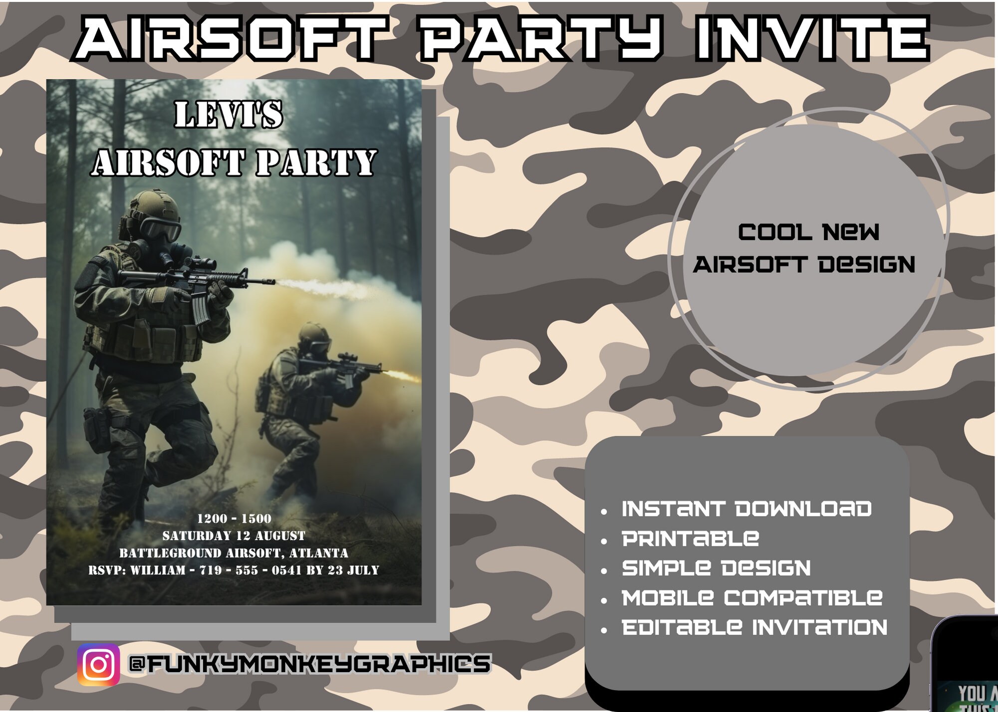 Free Printable Airsoft Party Invitations