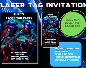 Laser Tag Birthday Party, lazer / Laser Tag invitation, template digital download, editable invitation, printable, mobile friendly, lasers