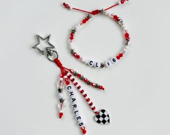 Charles Leclerc F1 Beaded Keychain and Bracelet Set, F1 Bag Charm, Monaco Inspired Accessories