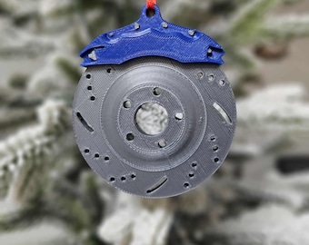 Rotor & Caliper Christmas Ornament – 3D-Printed with Red, Blue, Pink or Green Caliper Options for Car Enthusiasts