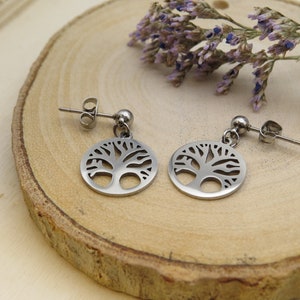 Tree of Life Stainless Steel Earrings Spiritual Earring Everyday Jewelry Hypoallergenic Meaningful Defined Pendant Stud Tree of Life