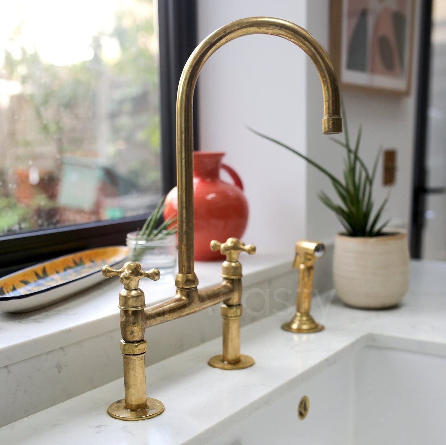 Unlacquered Brass Kitchen Faucet With Side Sprayer Antique - Etsy