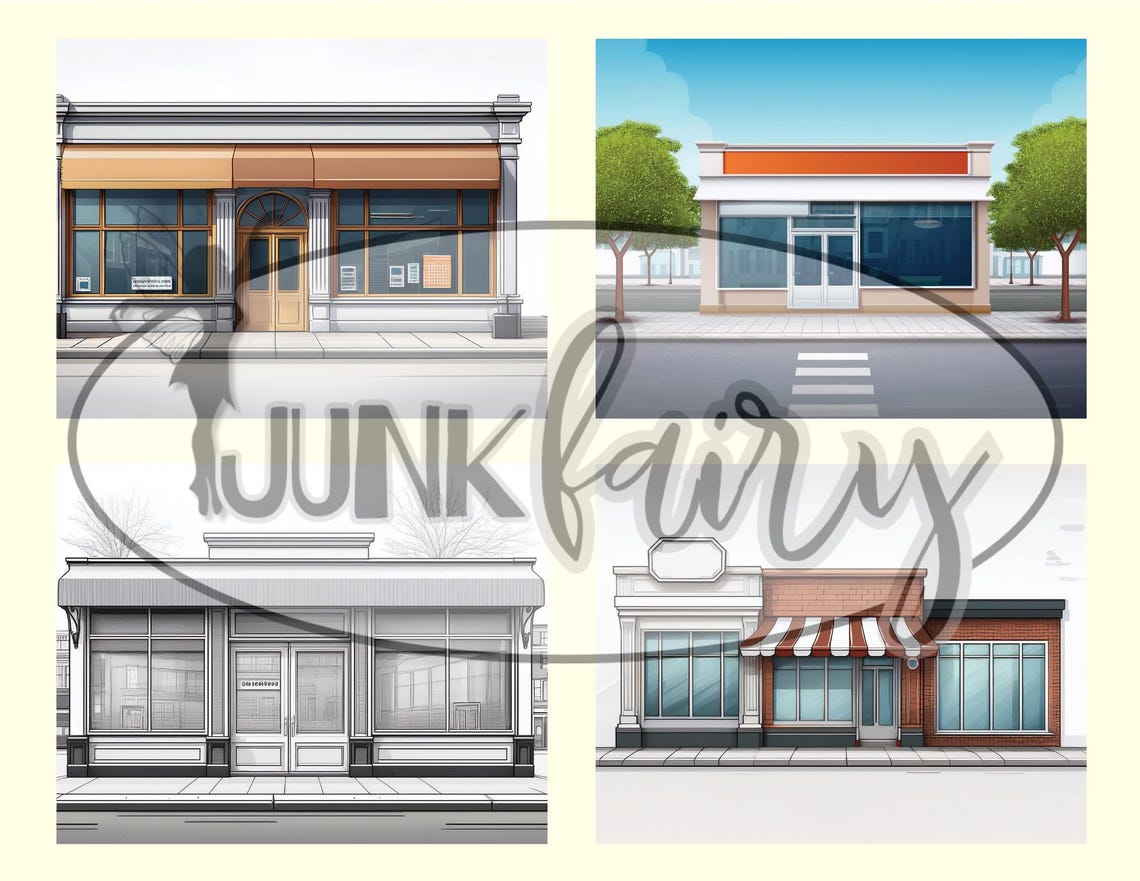 Empty Storefront Backgrounds – 20 Printable Journal & Scrapbook Pages ...