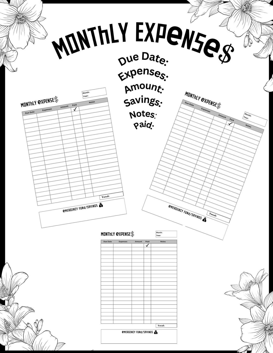 Printable Monthly Expense Chart, Monthly Budget, Monthly Tracker ...