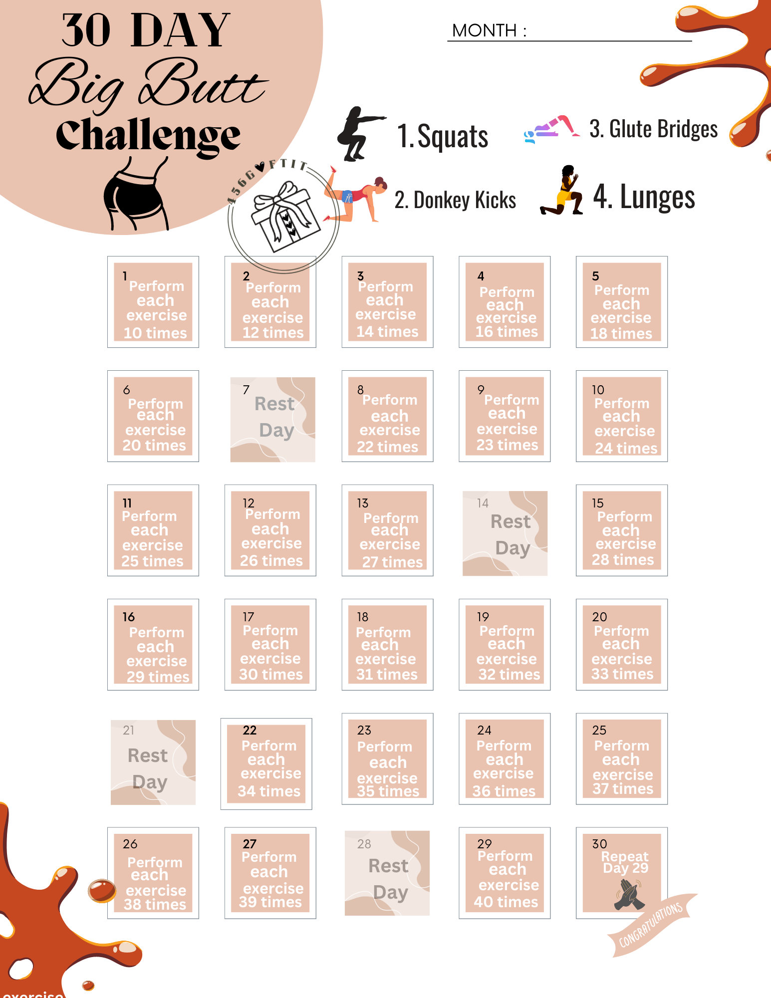 30 Day Big Butt Challenge fitness Challenge Health Challenge Workout Guide30 Day Fitness Challenge Butt Lift Challenge beginner Friendly Etsy