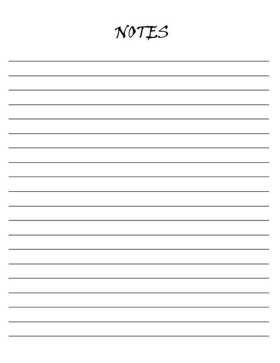Lined Wide Ruled Note Paper Printable Notes Page Printable Notes Notes Planner Insert Lined Notepad Paper Notes Page Printable