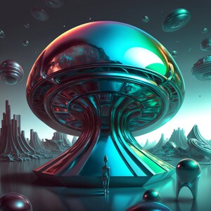 UFO Futuristic Vibes Art, Space Print, Alien Art, Chrome Art