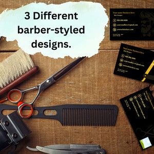Black & Gold Barber Luxury Digital Business Cards | Minimalist Hair Stylist Barber Shop Template | Elegant Barbershop Canva Business Cards