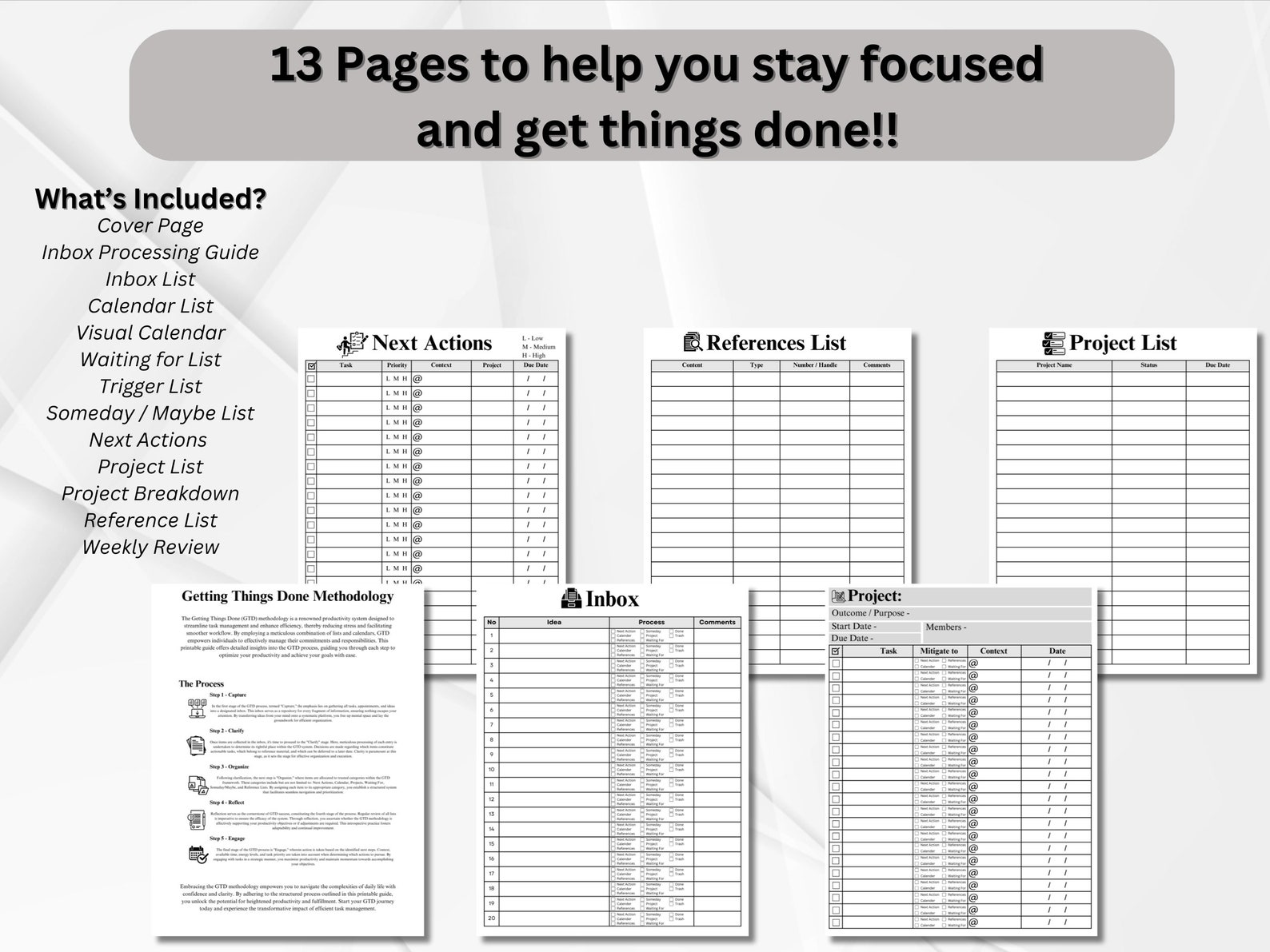 GTD get Things Done Printable Bundle Business Goal Tracker Project ...