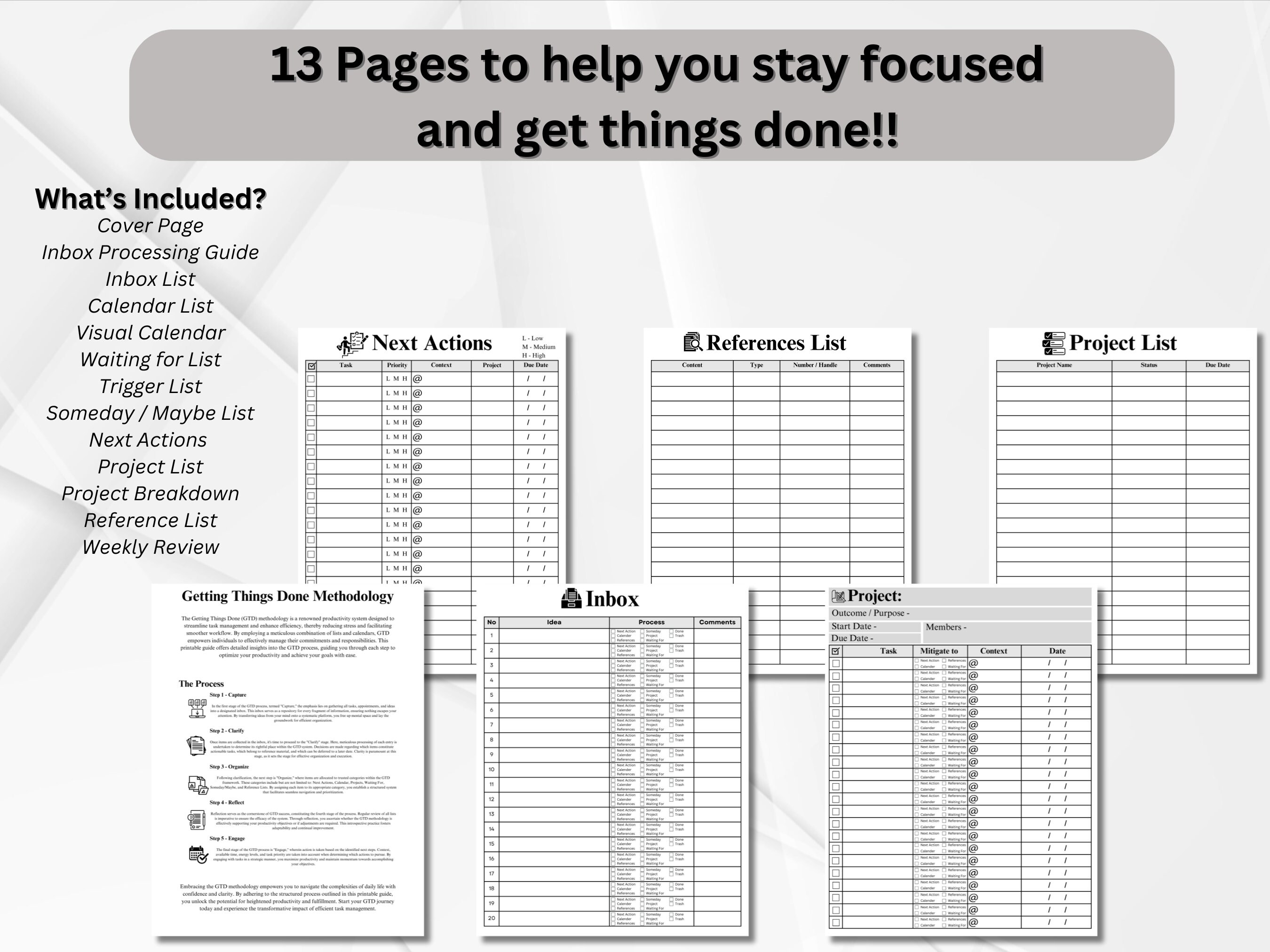 GTD get Things Done Printable Bundle Business Goal Tracker Project ...