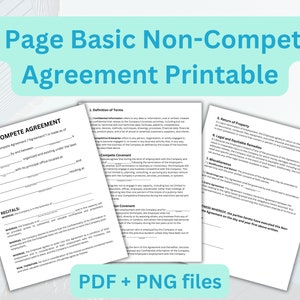 3 Page Non-Compete Agreement Printable Bundle | Non Compete Agreement PNG Digital Download | Minimalist Non Complete Agreement PDF Printable