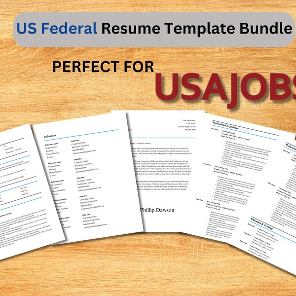 US Federal Resume Template | Microsoft Word Editable Government Resume for USAJOBS + Cover Letter + References | Professional CV Resume