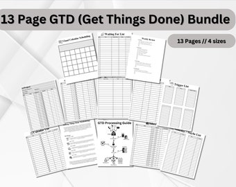 Paquete imprimible GTD (Get Things Done) / Planificador imprimible digital del proyecto Business Goal Tracker / A4 A5 A6 Imprimibles estándar de cartas de EE. UU.