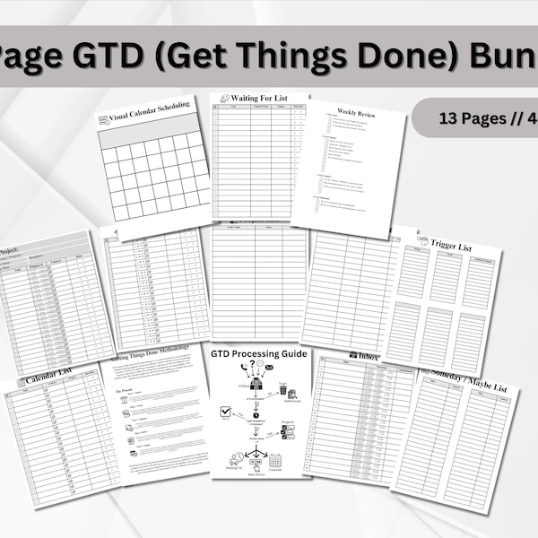 GTD (Get Things Done) Printable Bundle | Business Goal Tracker Project Digital Printable Planner | A4 A5 A6 US Letter Standard Printables