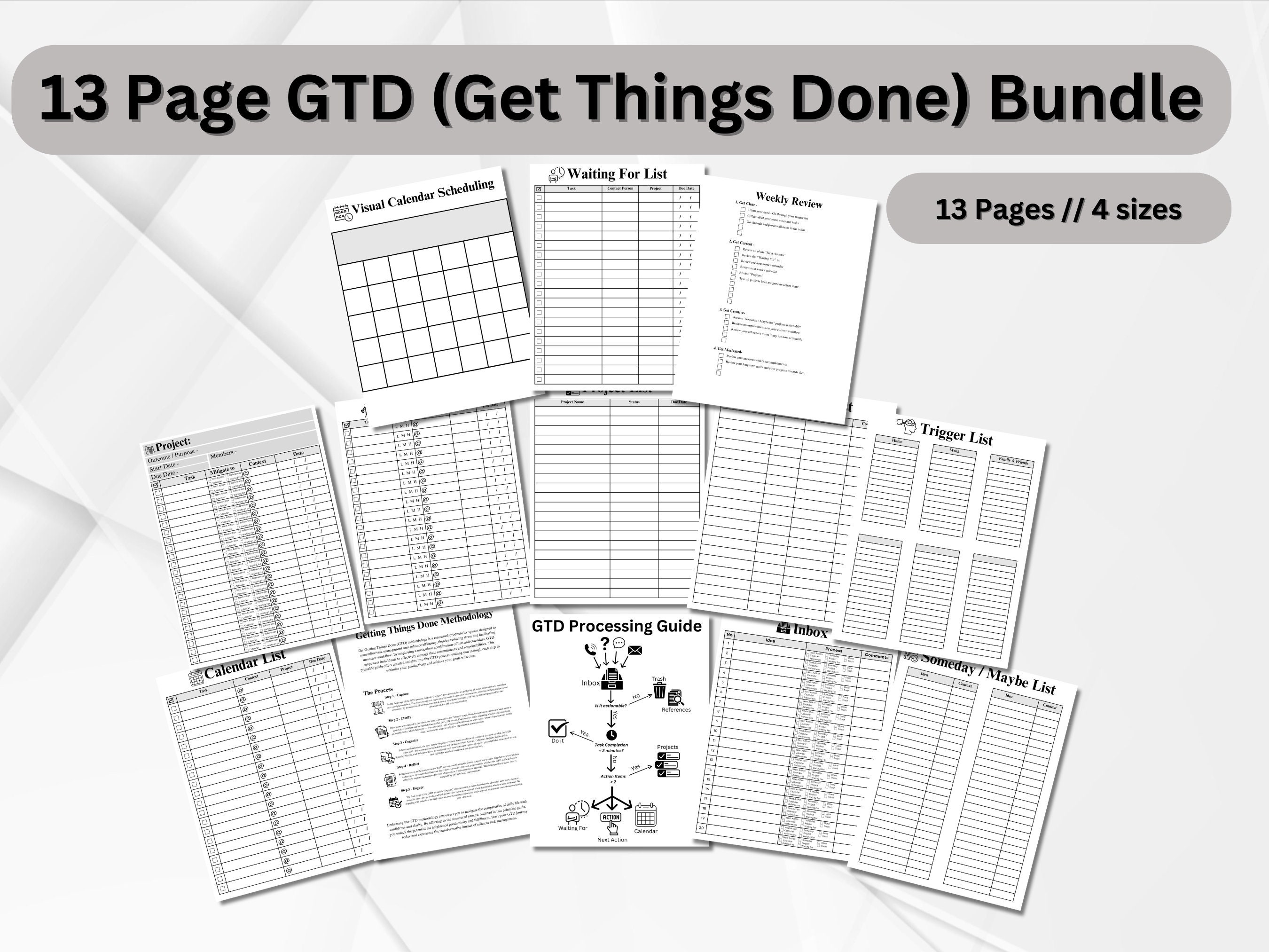 GTD get Things Done Printable Bundle Business Goal Tracker Project ...