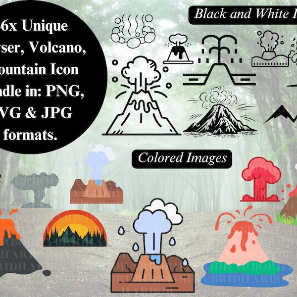 46 Bundle Geyser Icon SVG | Volcano Online PNG Digital Download Icons | Mountains Icon Pack | Custom Nature Mountain Volcanoes JPG Icons