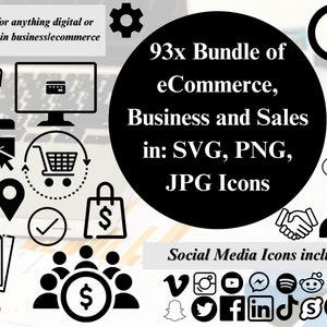 93 Bundle Ecommerce SVG Icons | Business E-Commerce Online PNG Digital Download Icons | Social Media Icon Pack | Custom Business JPG Icons