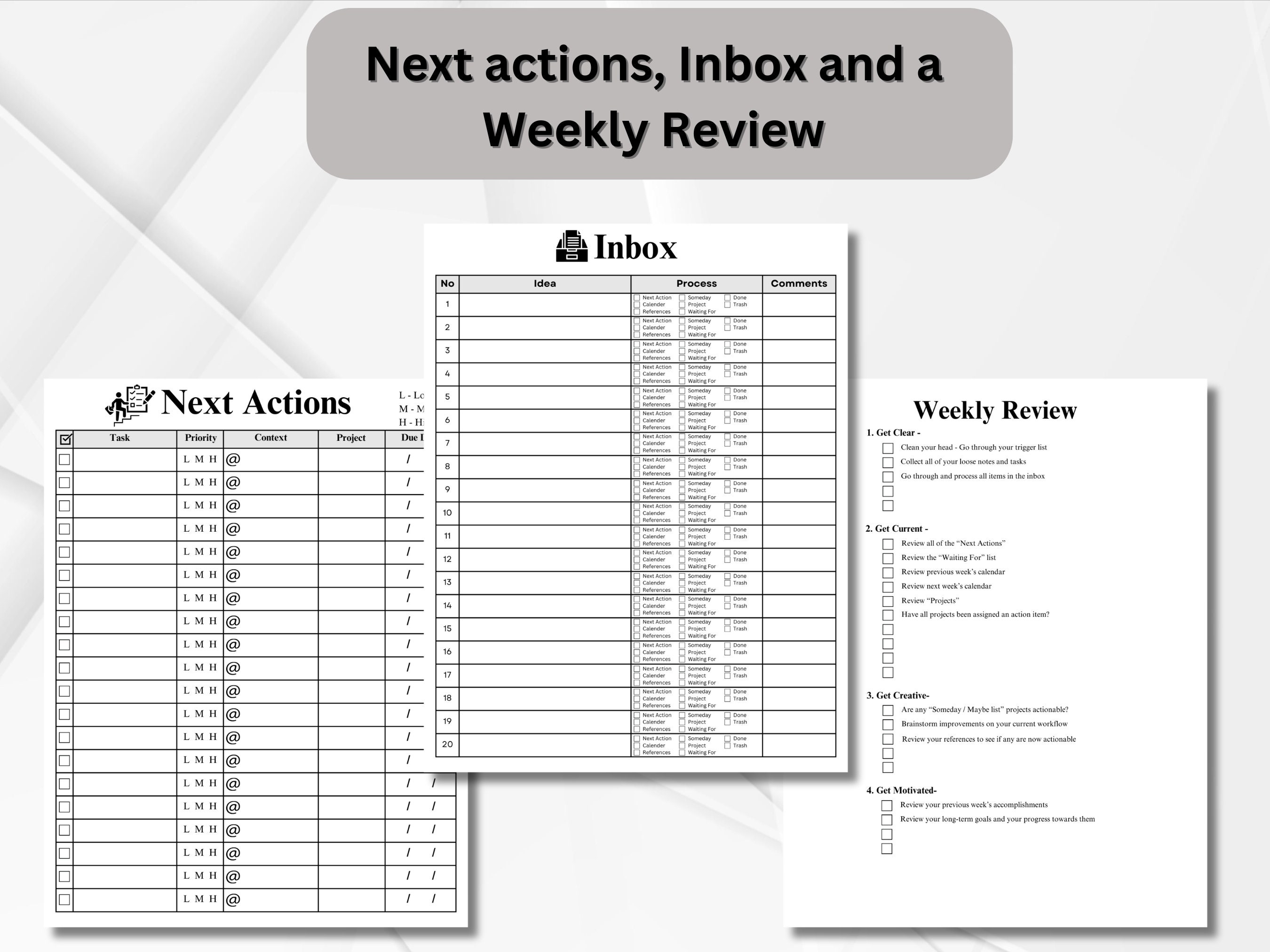 GTD get Things Done Printable Bundle Business Goal Tracker Project ...