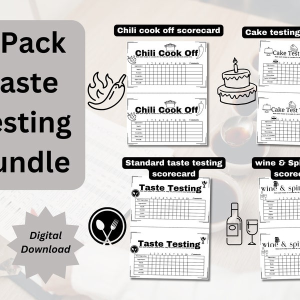 Taste Test Score Card Digital Download Bundle | Cake Wine Chili Testing Scorecard Custom PNG PDF Pages | Taste Test Scoresheet Printables