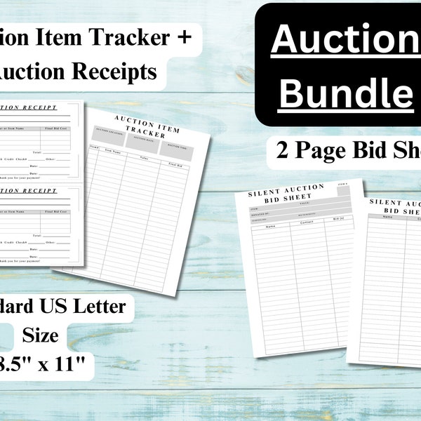 Silent Auction Printable Sheet | Auction Bid Card Bundle | Auction Item Template Pages | Digital Bidding Sheet Auction Items