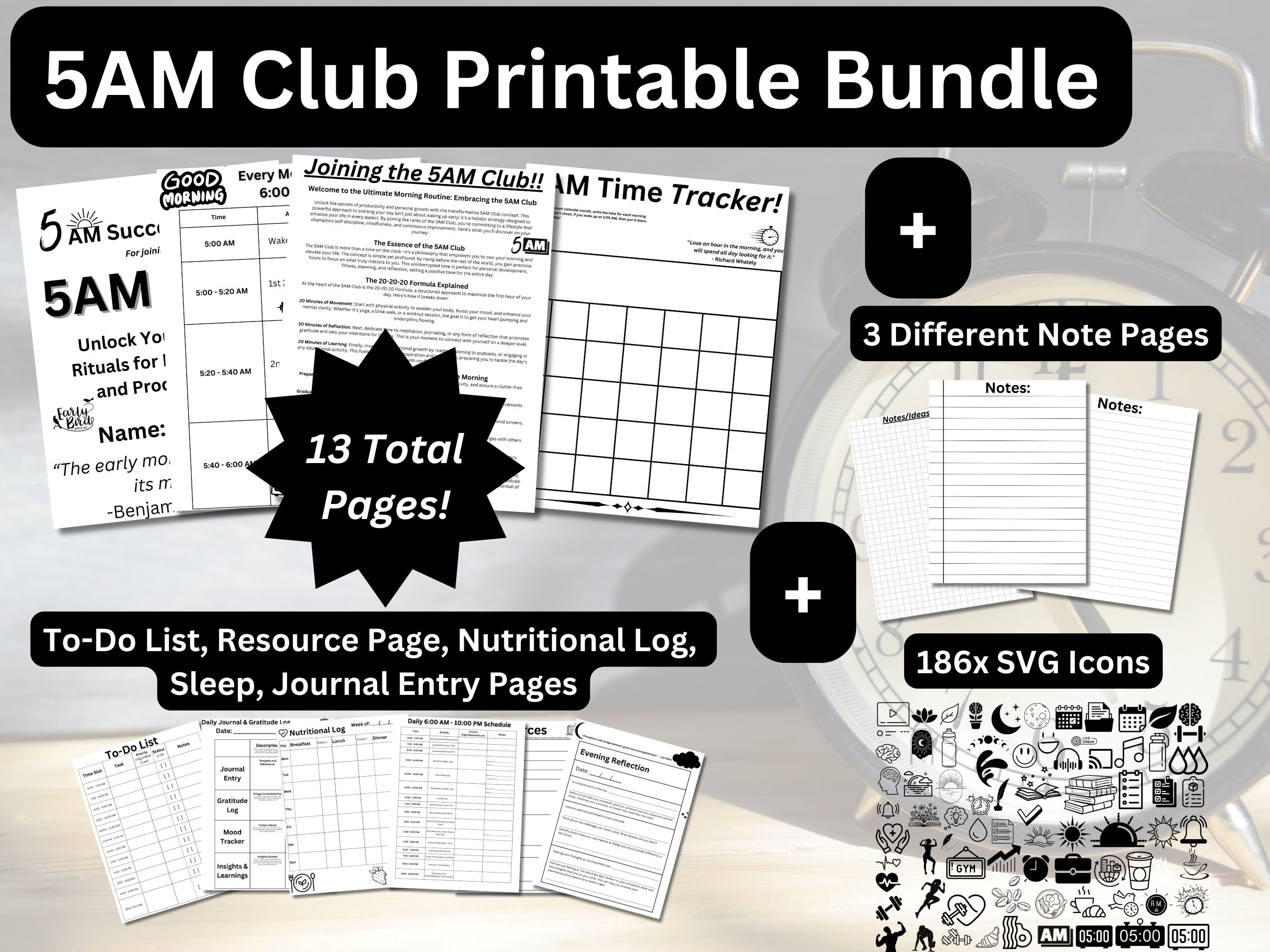 5am Club Planner Printable Bundle Life Goal 5am Club Printable Project Digital Printable