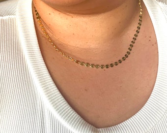 Gold Disk Necklace, Disk Necklace, Gold Disk Chain