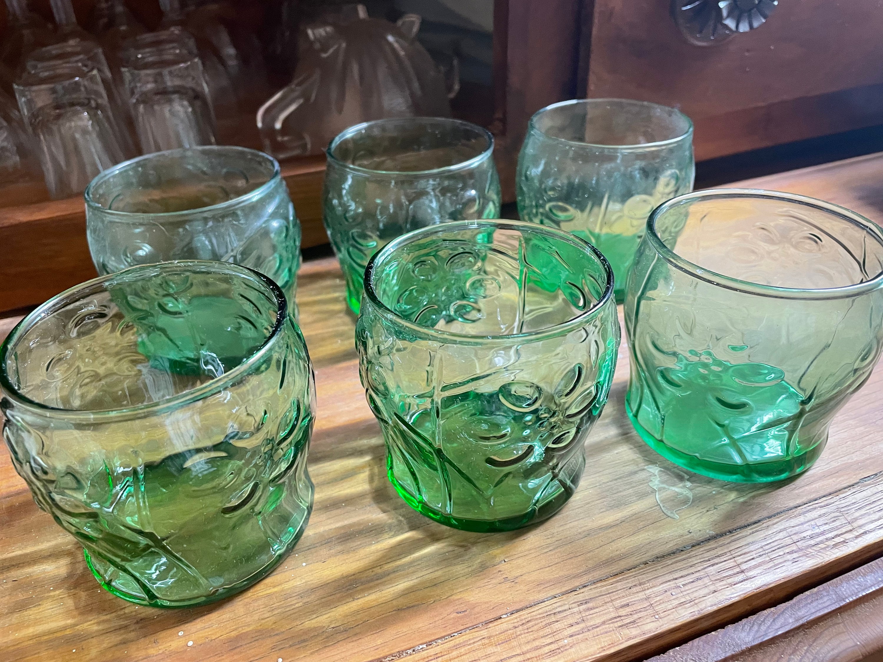 MCM Moss Green Pedestal Glassware Set of 4 5 3/4 Tall 16 Oz. 