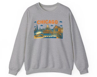Chicago Skyline Unisex Crewneck Sweatshirt, City Lover Gift, Cozy Urban Apparel, Travel Souvenir, Fall Fashion