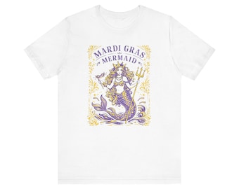 Mardi Gras Mermaid T-Shirt | Purple Gold Mermaid Illustration