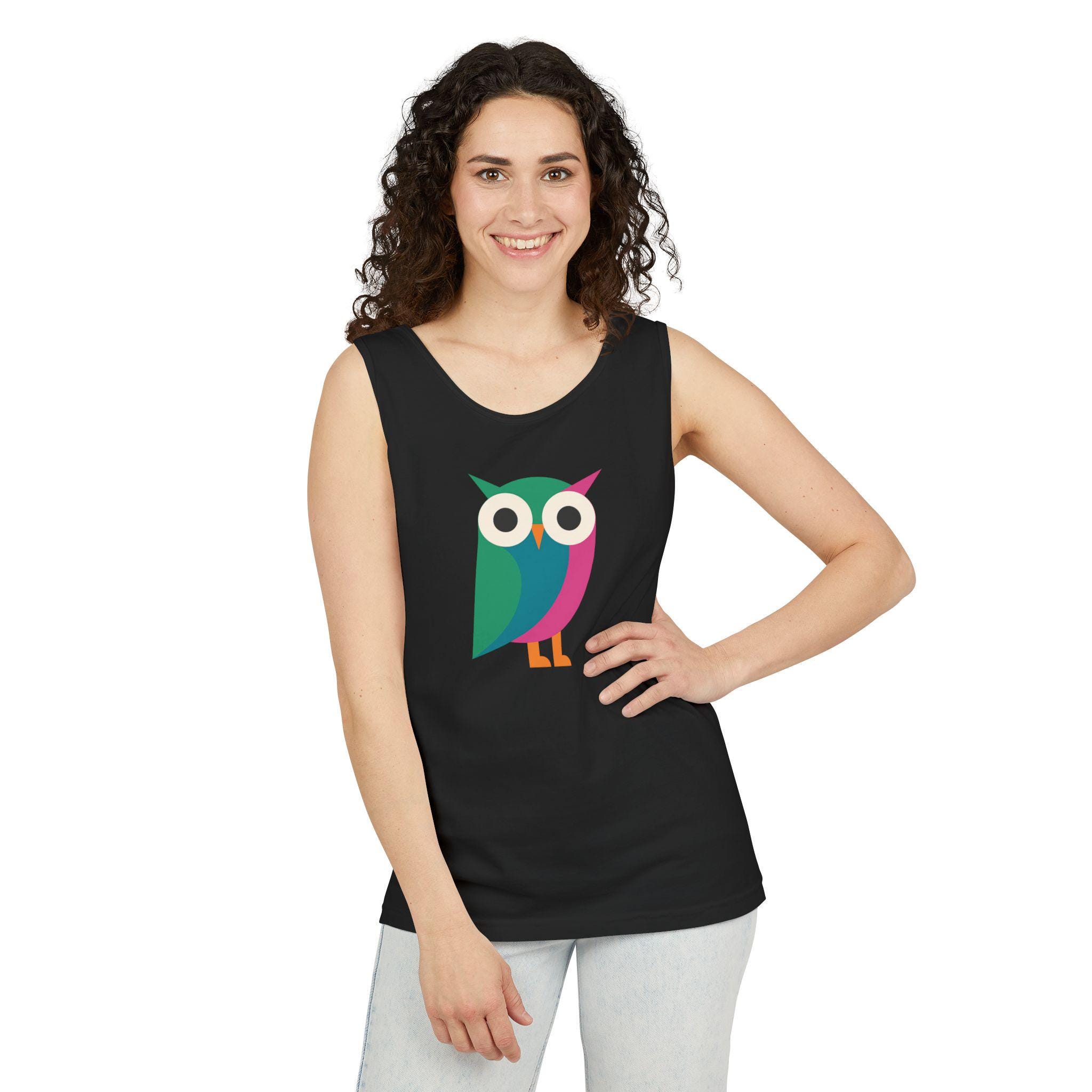 Colorful Owl Garment-Dyed Tank Top | Summer Essentials, Cute Gift, Casual Wear, Animal Lover, Festiv