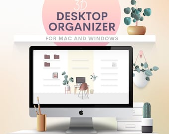 3D Desktop Organizer Wallpaper: Mid-Century Modern File Icons (Digital Download)