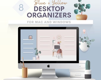 3D Desktop Wallpaper Organizer: Pastel Blue & Yellow (Digital Download)