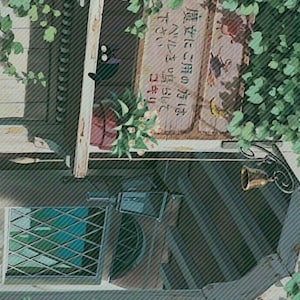 May include: A wooden sign with Japanese text hangs on a building with a black cat sitting on a ledge. The sign reads "If you are lost, come back to this place".