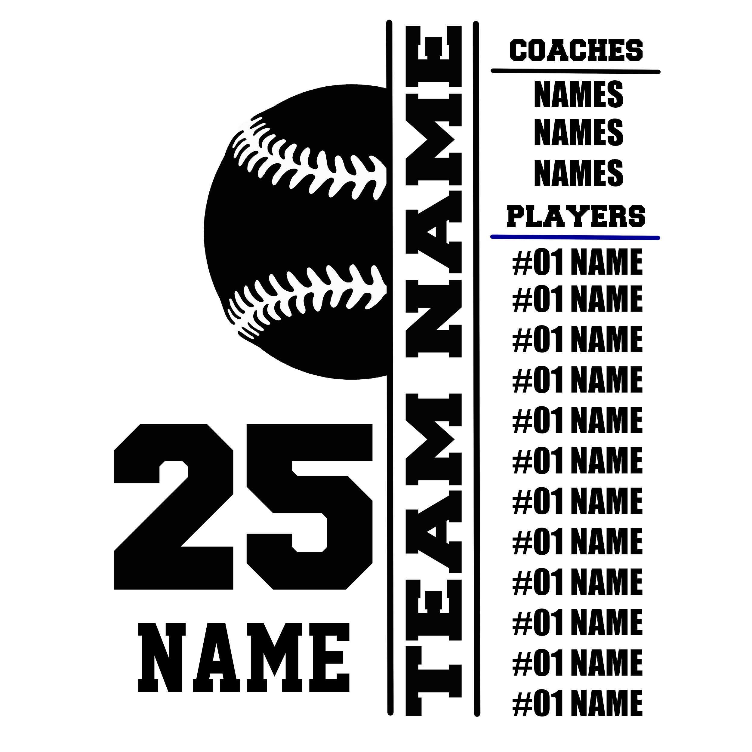 Baseball Custom Team Roster Png Softball Custom Team Roster - Etsy