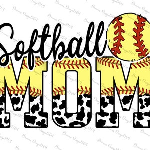 Softball Mom cow print png, softball mom png