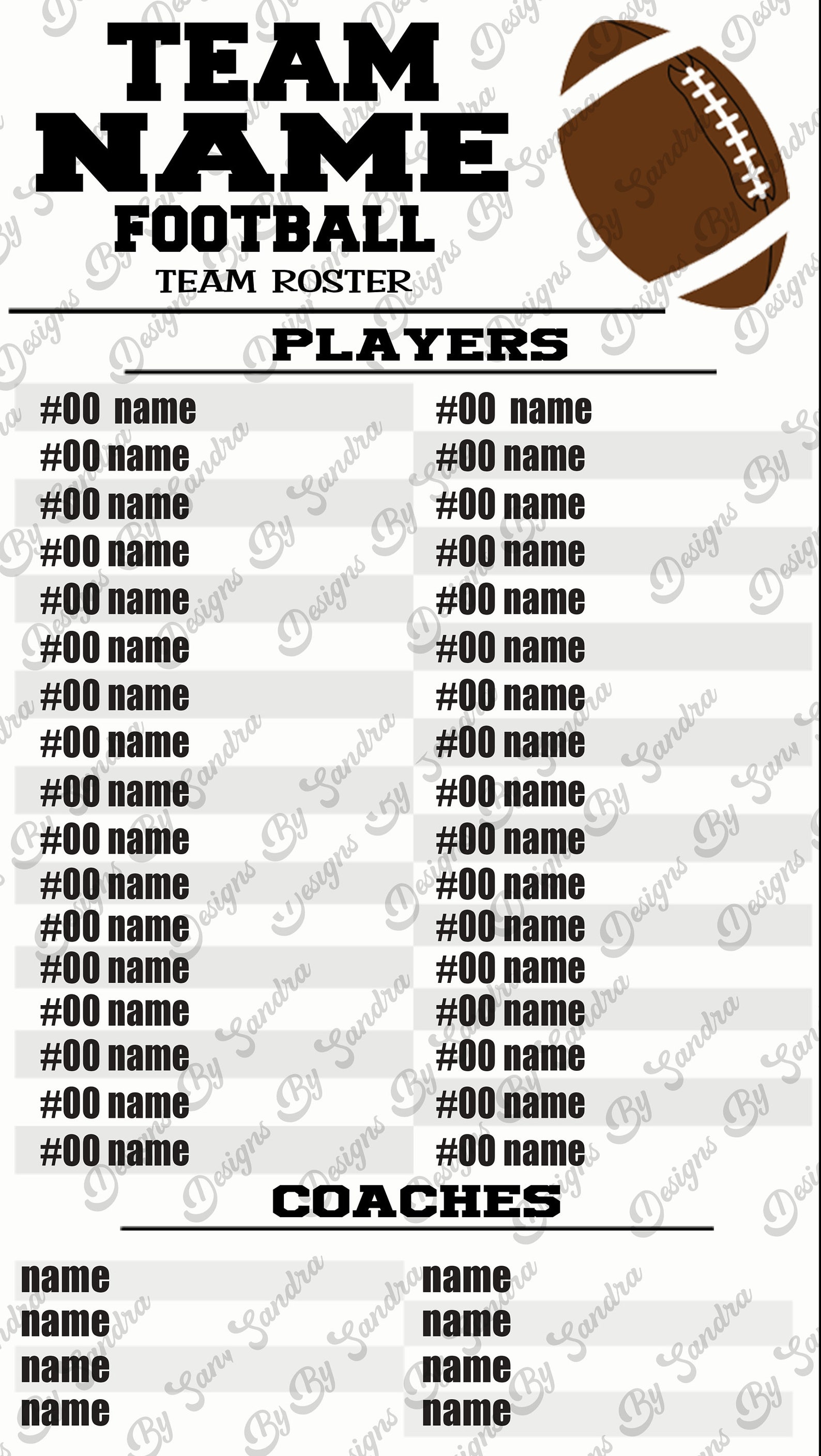 Football Team Roster Card Editable Football Roster Card Etsy