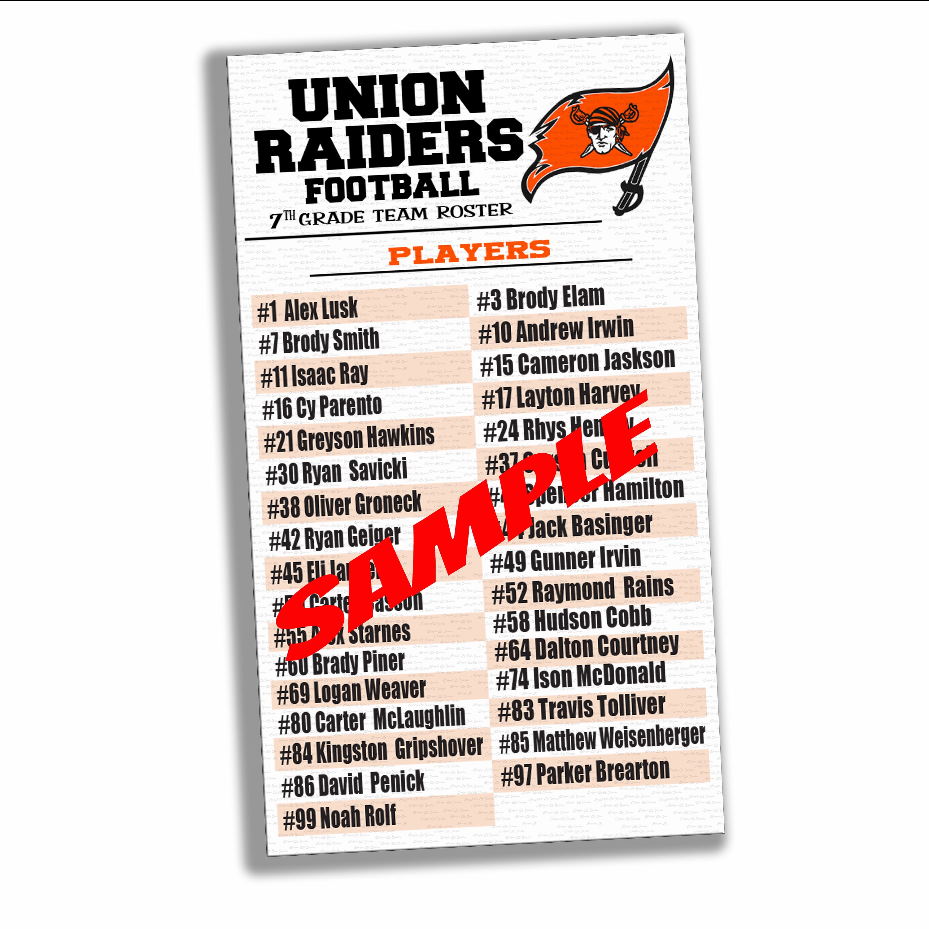 Football Custom Team Roster Card Football Roster Card Etsy