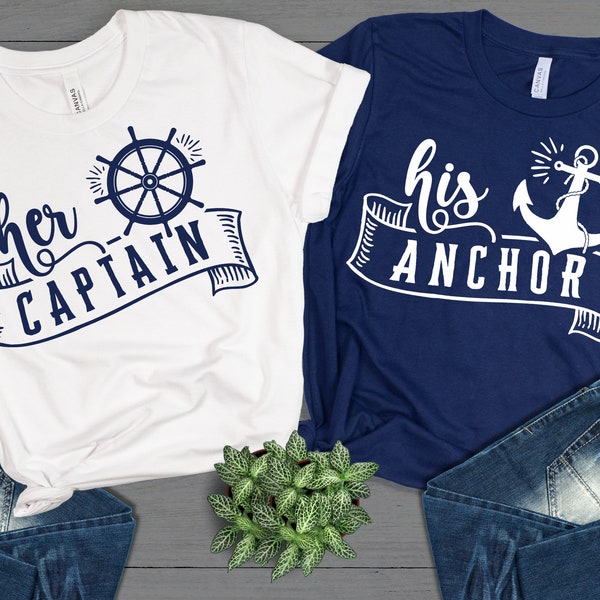 Matching Couples Cruise shirt png, I'm Her Captain I'm His Anchor Tshirt svg, Cruise Shirt svg, Cute Matching Cruise Shirts cruise eps