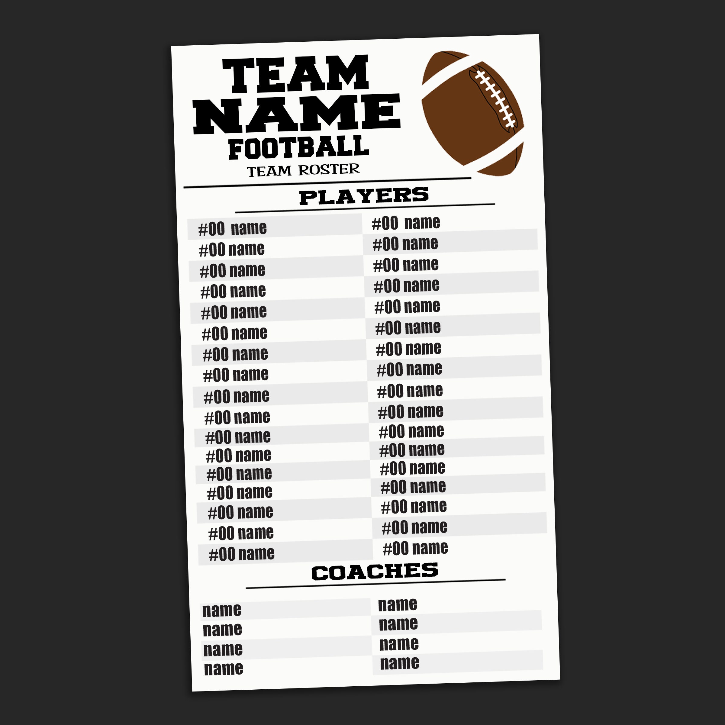 Football Custom Team Roster Card Football Roster Card Etsy