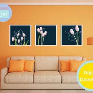 Tulip Botanical Art Print Set of 3 – Floral Watercolor Wall Decor, Digital Download, Printable Tulip Artwork for Home or Office Spaces