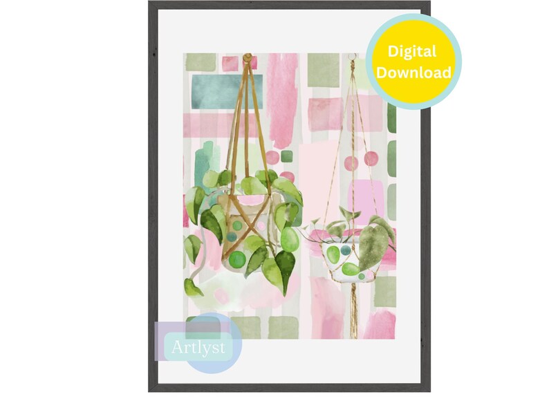 Abstract Plant Art Print Modern Pink and Green Botanical Wall Art